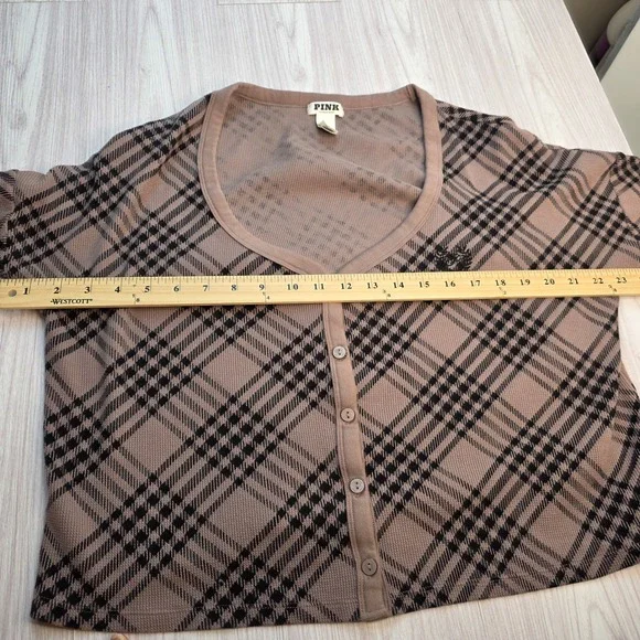 PINK Victoria's Secret‎ Thermal Boxy Cardigan Medium Waffle Knit Long Sleeve Top - Picture 8 of 9